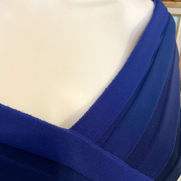 Tadashi Shoji Blue Ombre Wide Neck Pleated Bodycon Stretch Cocktail Dress Size M - Picture 6 of 7